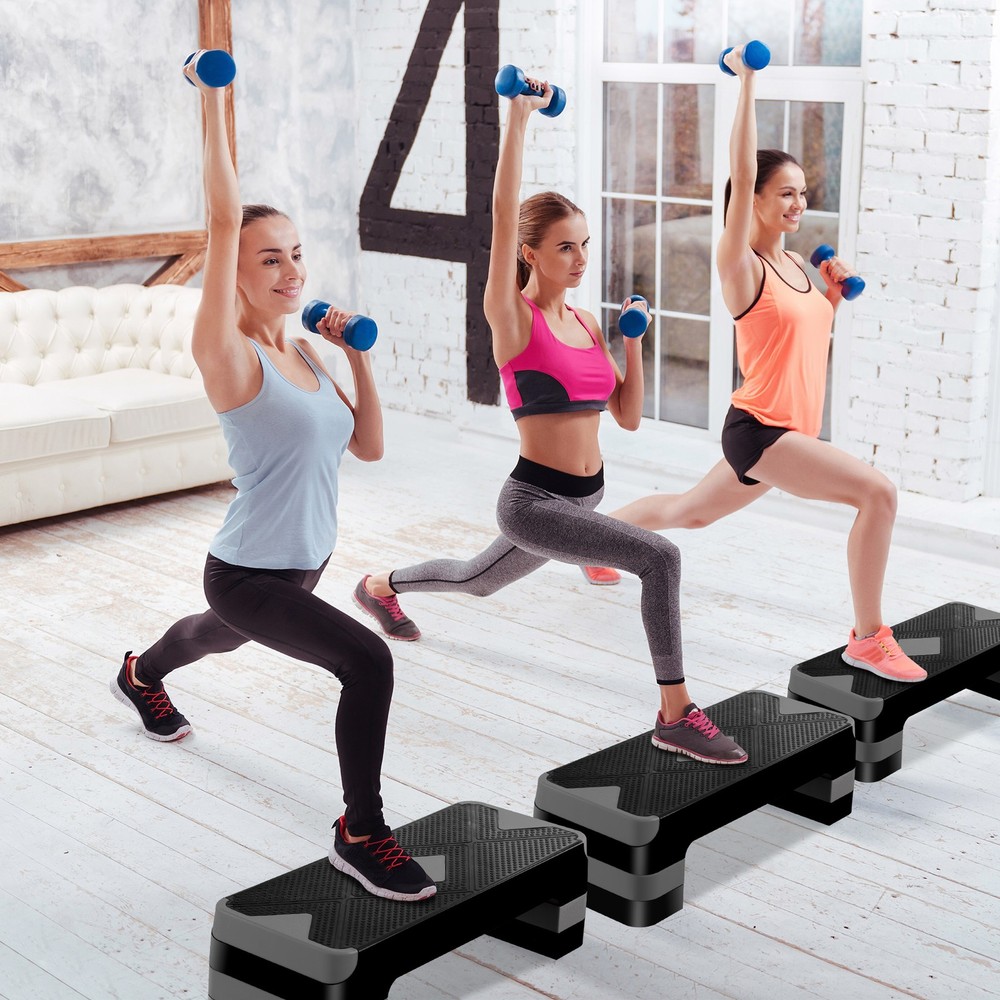 Adjustable 27" Aerobic Step Exercise Non-Slip Platform Stepper 4" - 8" Grey