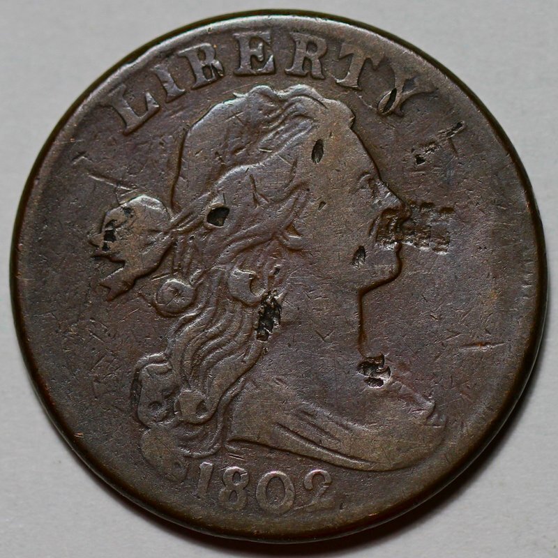 1802 Draped Bust Large Cent - Stemless - Damage - US 1c Copper Coin