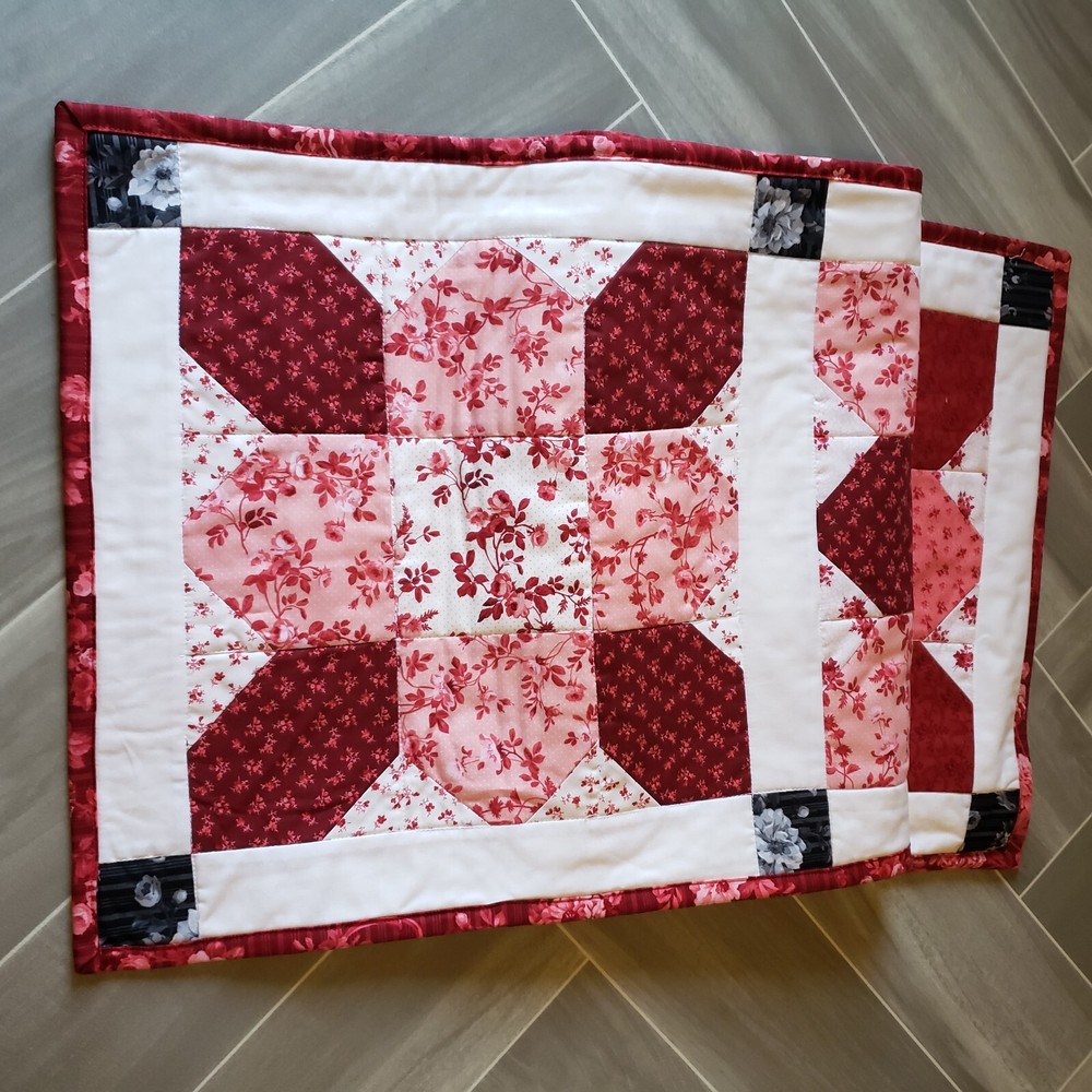 Quilted Table Runner Red White By Gloria
