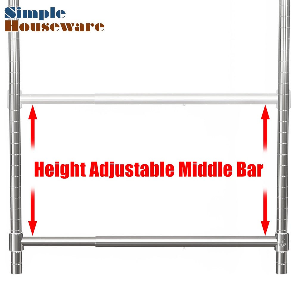 Simple Houseware Adjustable Closet Hanging Rod, Chrome 1 Pack,
