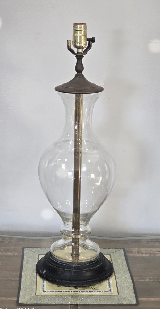 Vintage MCM Thick Hand Blown Clear Glaas Urn Table Lamp