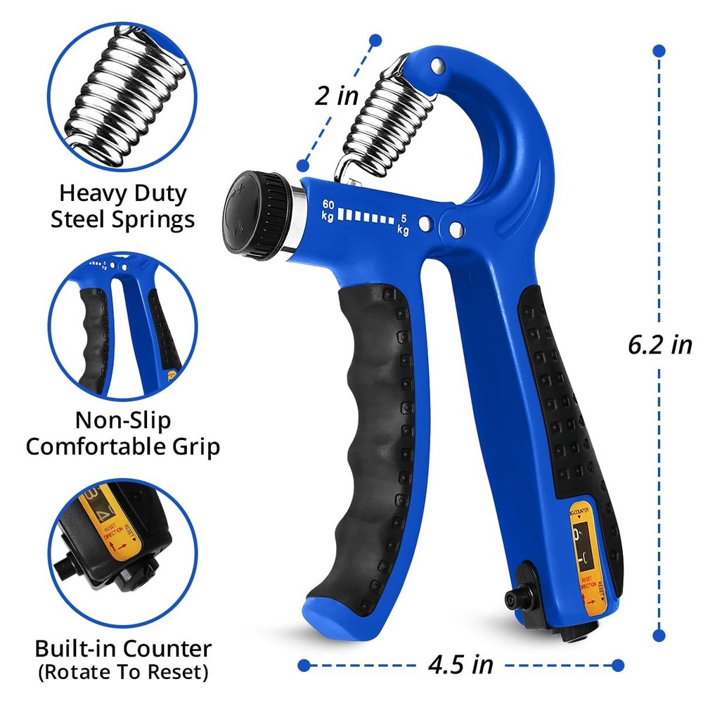 Hand Grip Strength Trainer with Adjustable Resistance 10-130lbs Blue