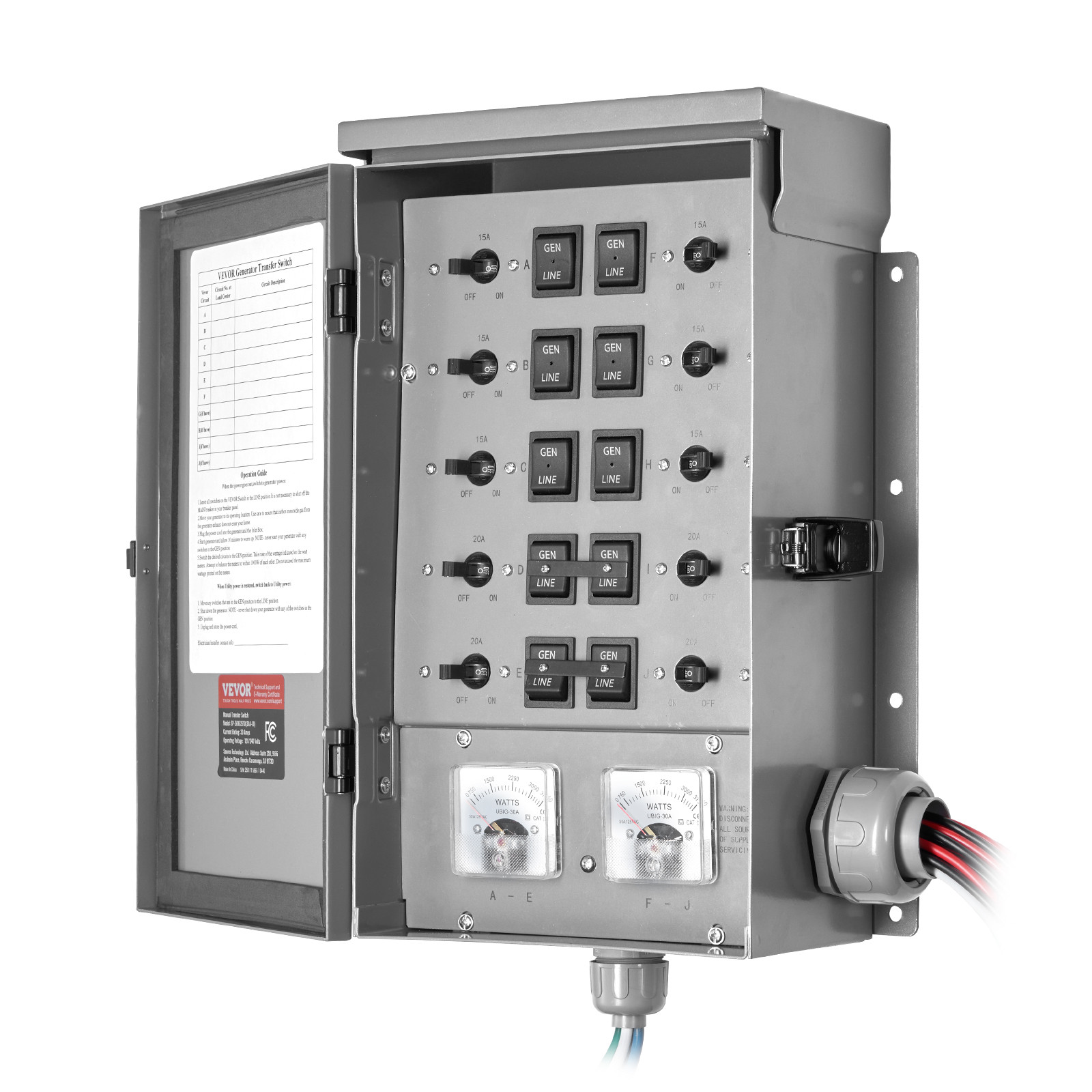 VEVOR Manual Transfer Switch 30A Generator Transfer Switch Kit NEMA 3R 7500W