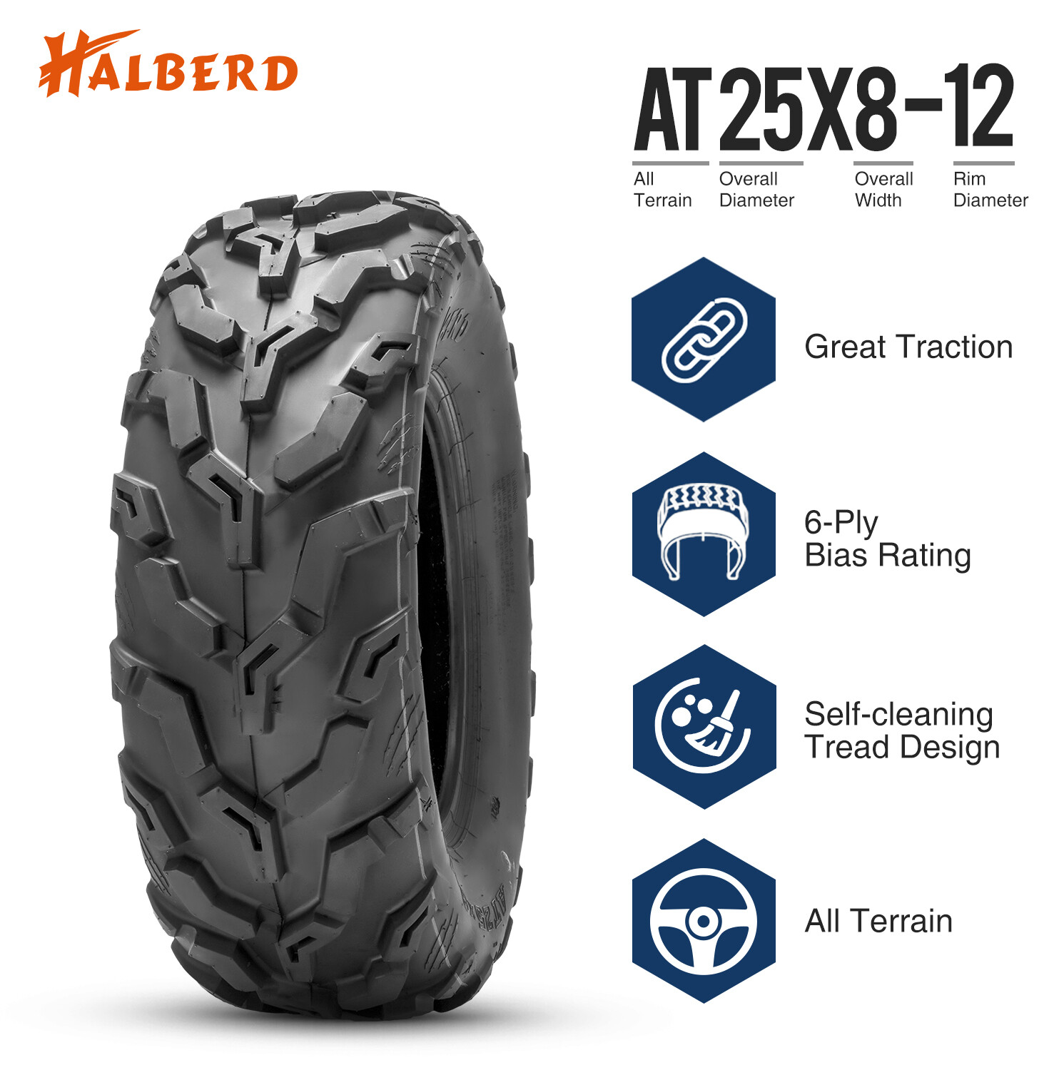 Full Set 4 25x8-12 25x10-12 ATV Tires 25x8x12 25x10x12 UTV Mud All Terrain 6PR
