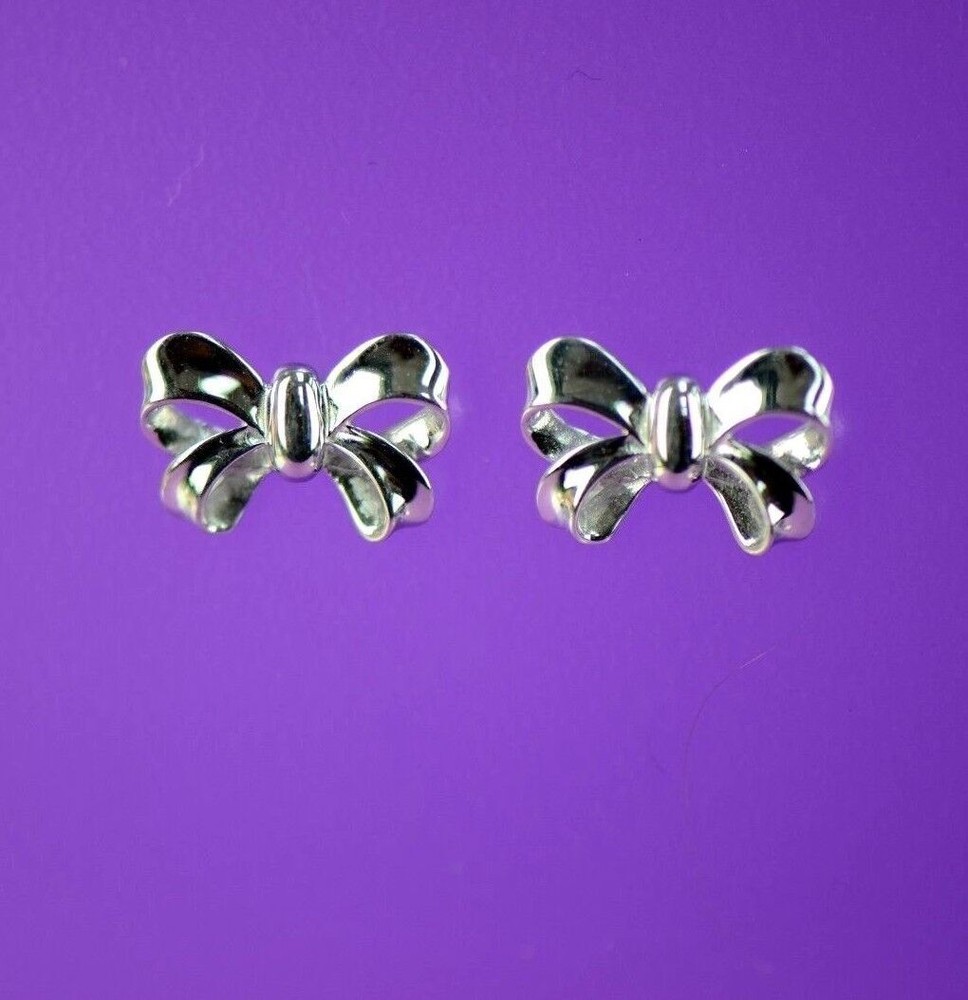 14k Solid White Yellow Gold Bow Tie Stud Earrings