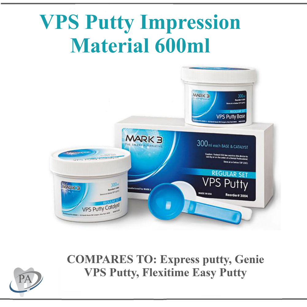 Dental VPS Putty Impression Material 600ml ( 300ml Base & 300ml Catalyst), USA