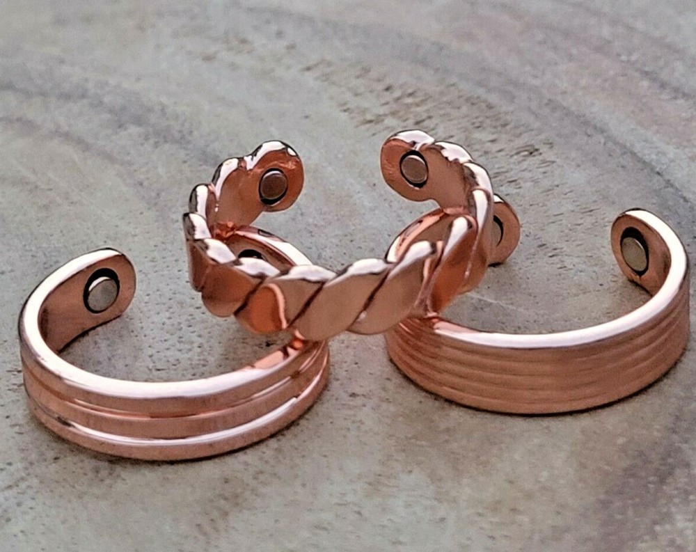 2 Pack Pure Copper Magnetic Ring Men Women Arthritis Adjustable Adjustable Ring