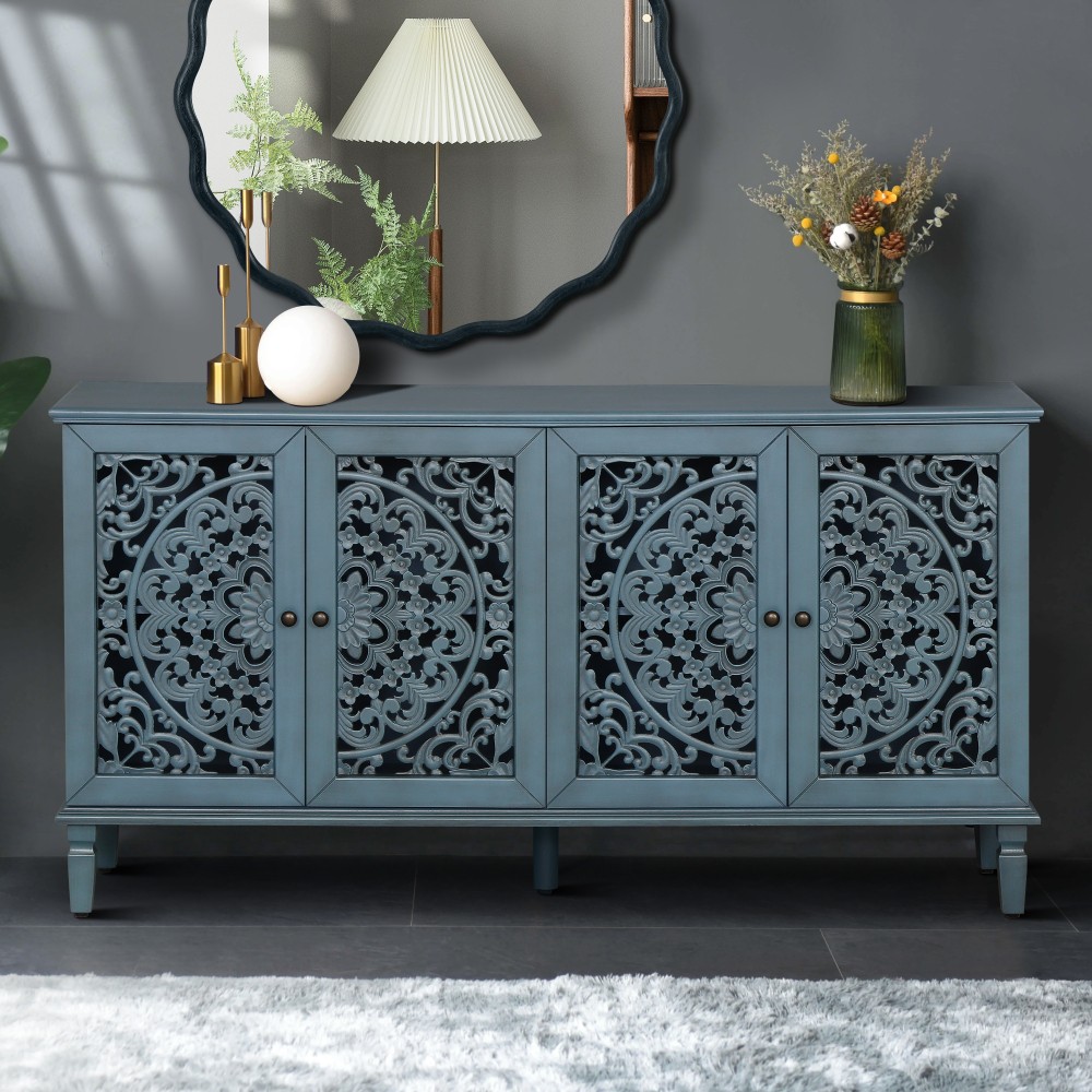 Vintage Sideboard with Solid Wood Legs, Handles, and Adjustable Shelves