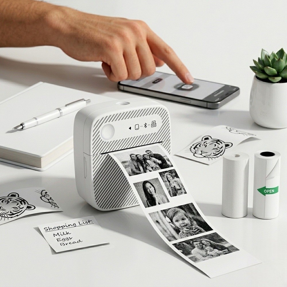Portable Bluetooth Thermal Label Maker Printer with Paper Rolls