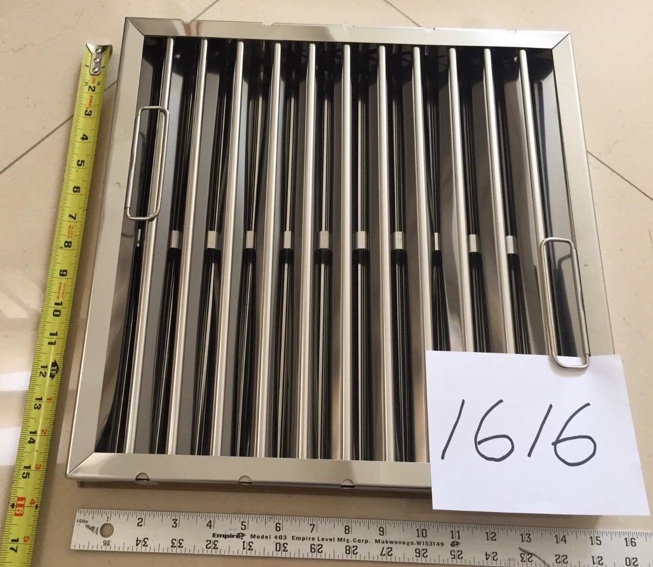 16 x 16 Extra Heavy Duty 3pcs Stainless Steel Baffle Grease Filter