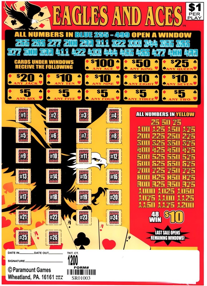 Pull Tab Tickets - Jar - Game - Eagles and Aces - 1,200 ct