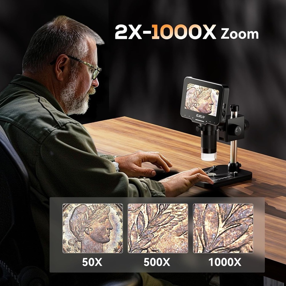 4.3'' LCD Digital Microscope 1000x with Adjustable LED Lights for Coin Collec...