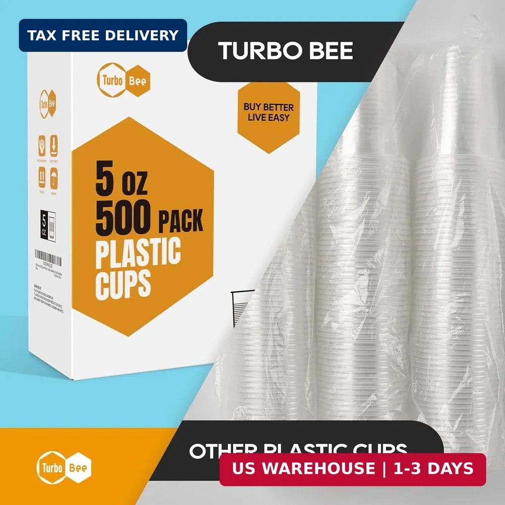 Turbo Bee 5oz Disposable Plastic Cups 500 Pack - Small Drinking & Sample Cups, B