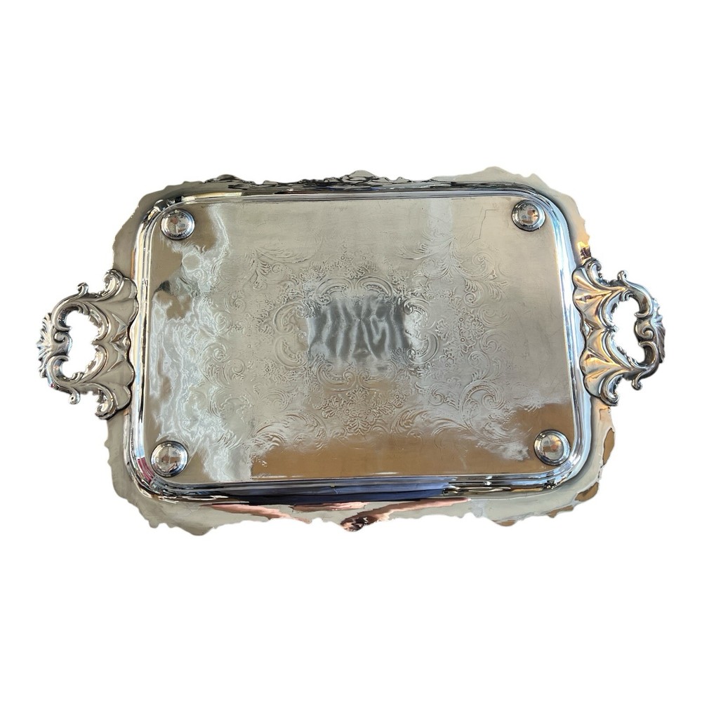 Large Silver Plate Waiters Serving Tray Rectangular Grape Motif 17x28.5