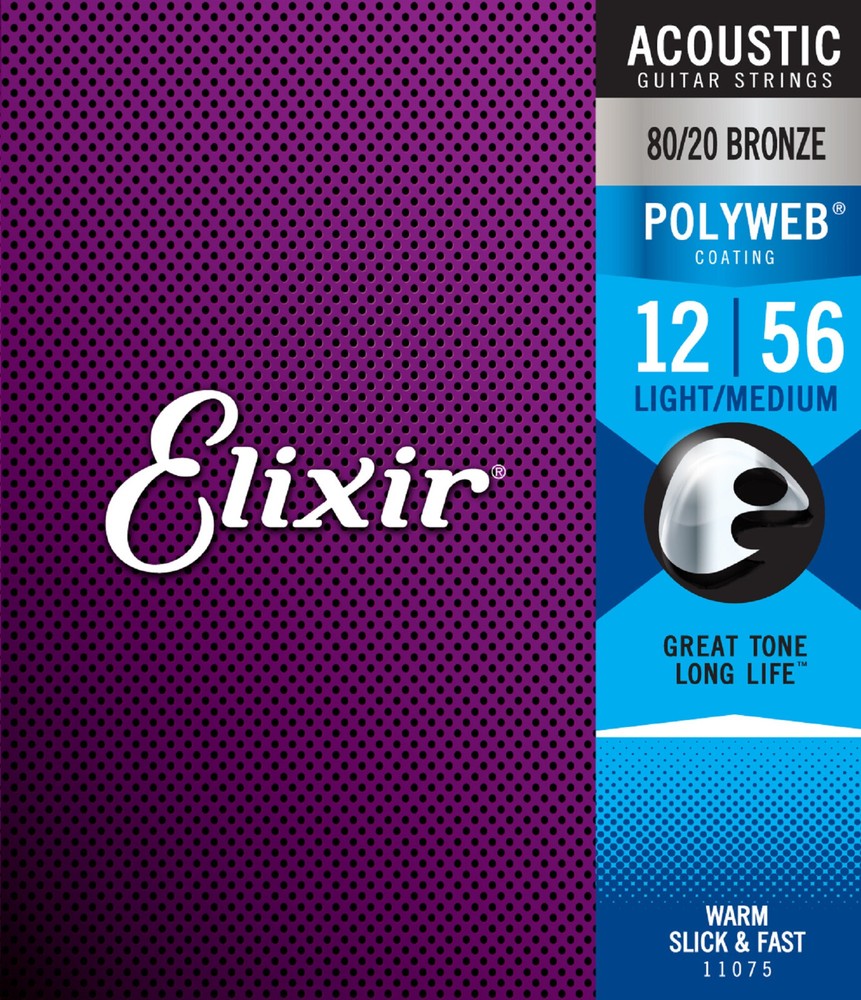 Elixir® 11075 80/20 Bronze Acoustic Strings POLYWEB®, Light/Medium (.012-.056)