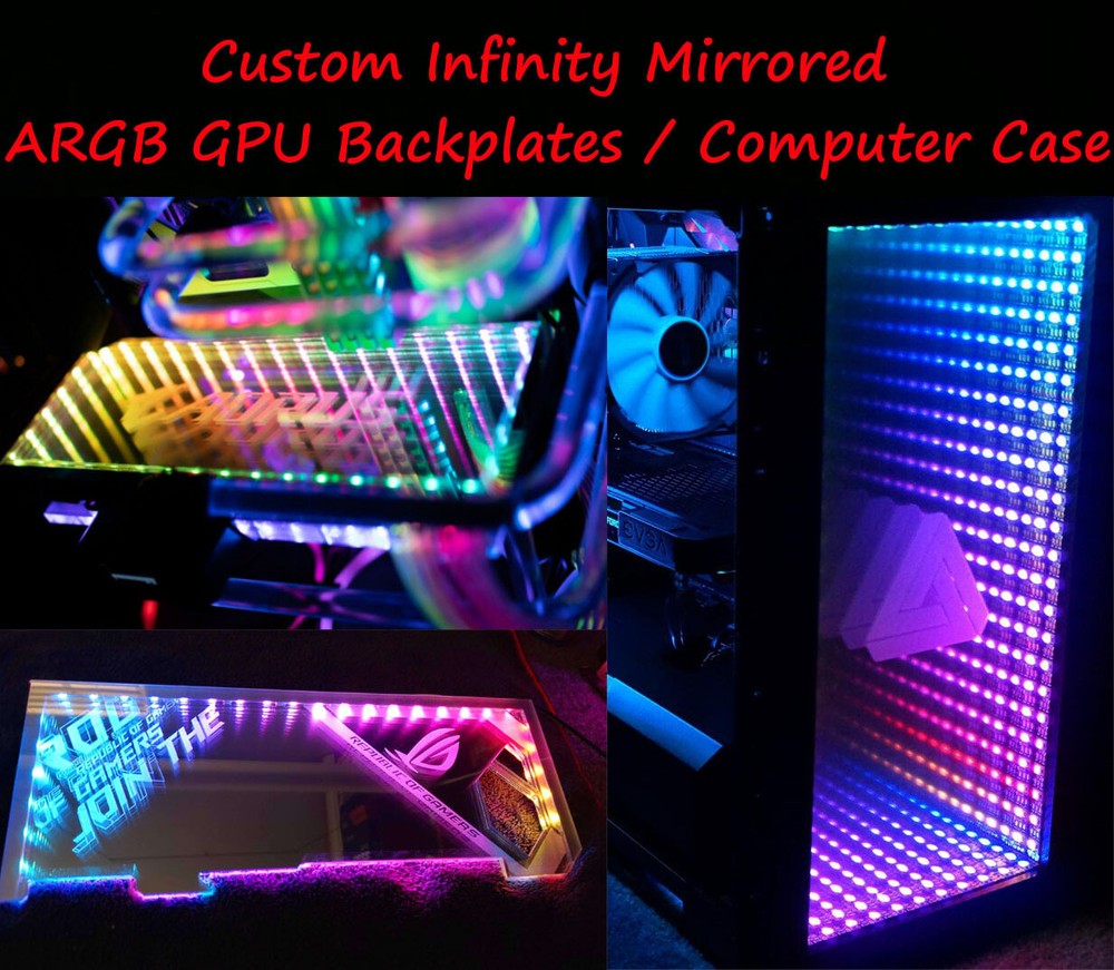 Custom Pic & Size Infinity Mirrored GPU Backplate GPU Side Panel RGB Gaming PC
