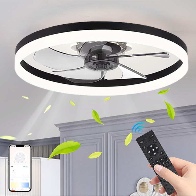 20" Modern Fan Lights Flush Mount LED Ceiling Light kit With  APP Remote Control