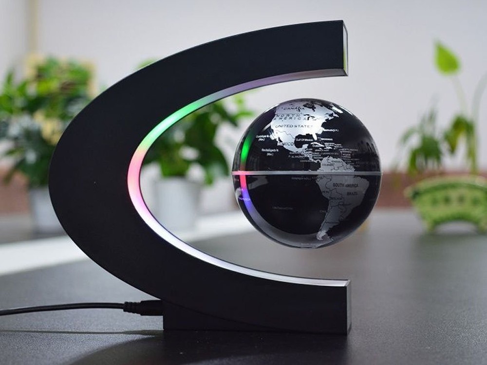 Floating Globe with LED Lights C Shape Magnetic Levitation Globe World Map