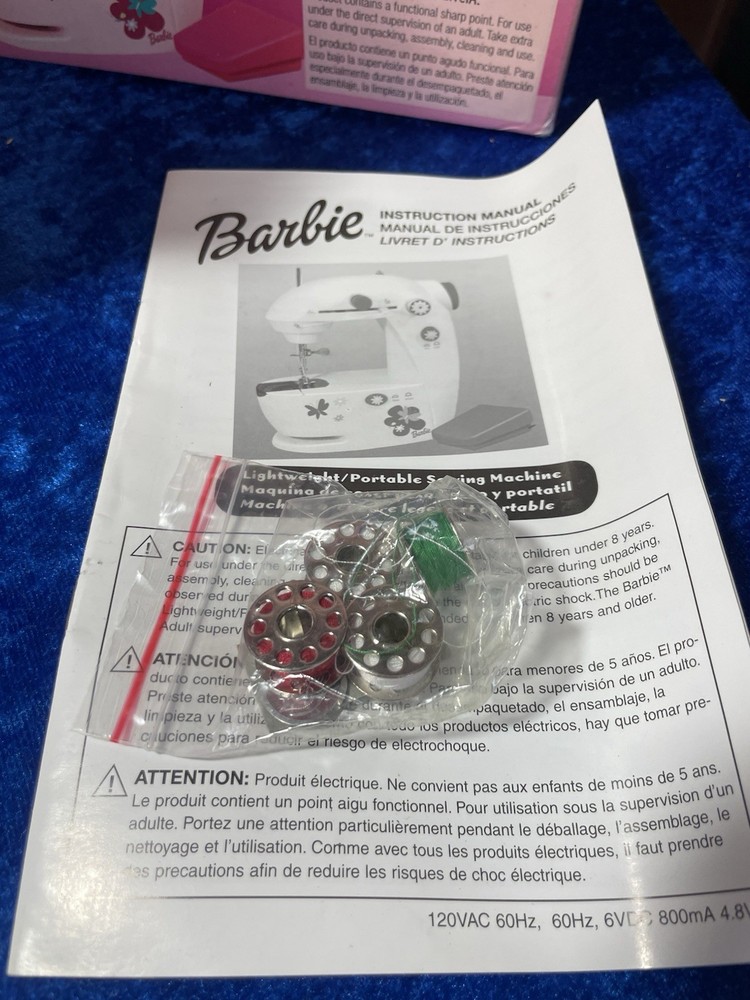 Barbie 2003 Lightweight Portable Sewing Machine Tested & Works Original Box