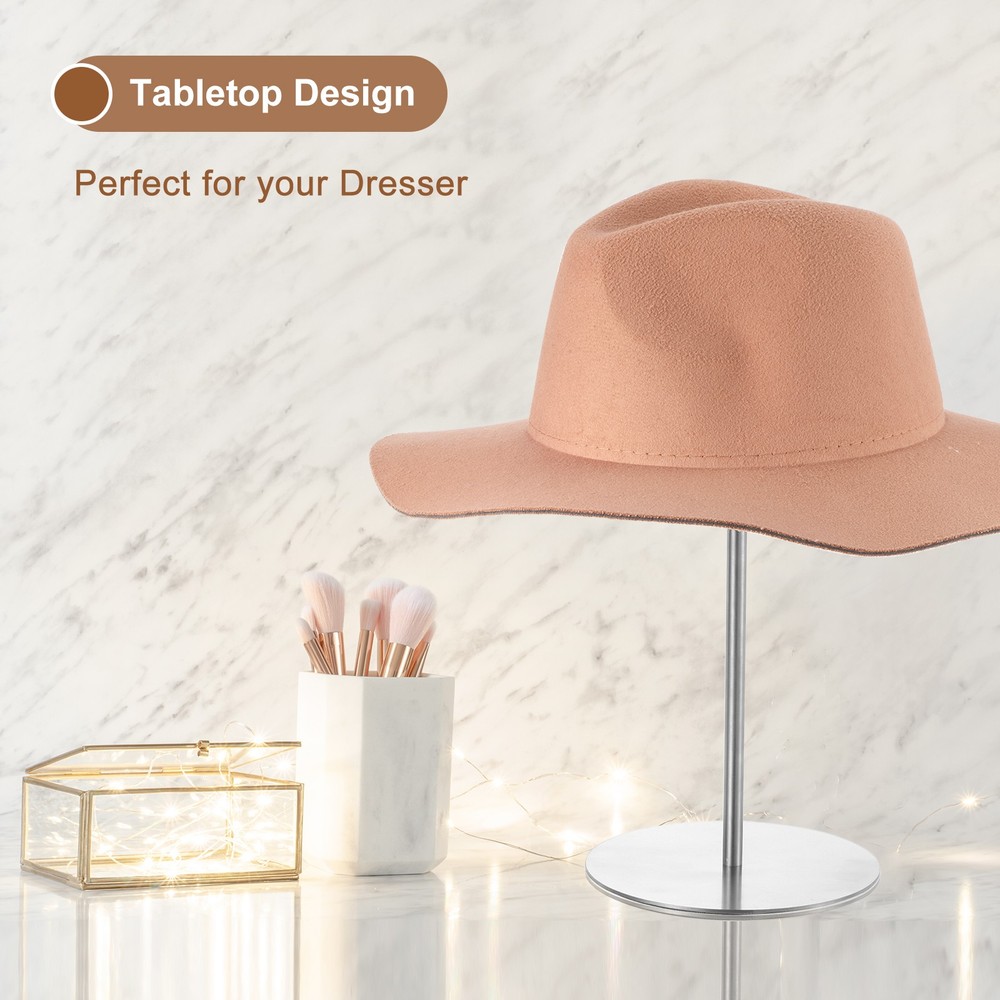 2 Pack Metal Hat Display Stand Adjustable Tabletop Wig Holder Silver