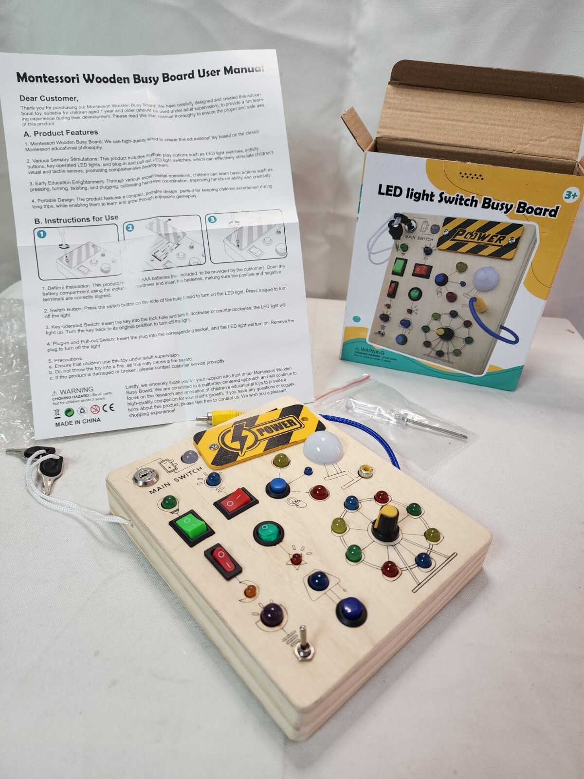 Hikoshi Montessori Busy Board Sensory LED Light Switch Board Toy for Toddlers 1+