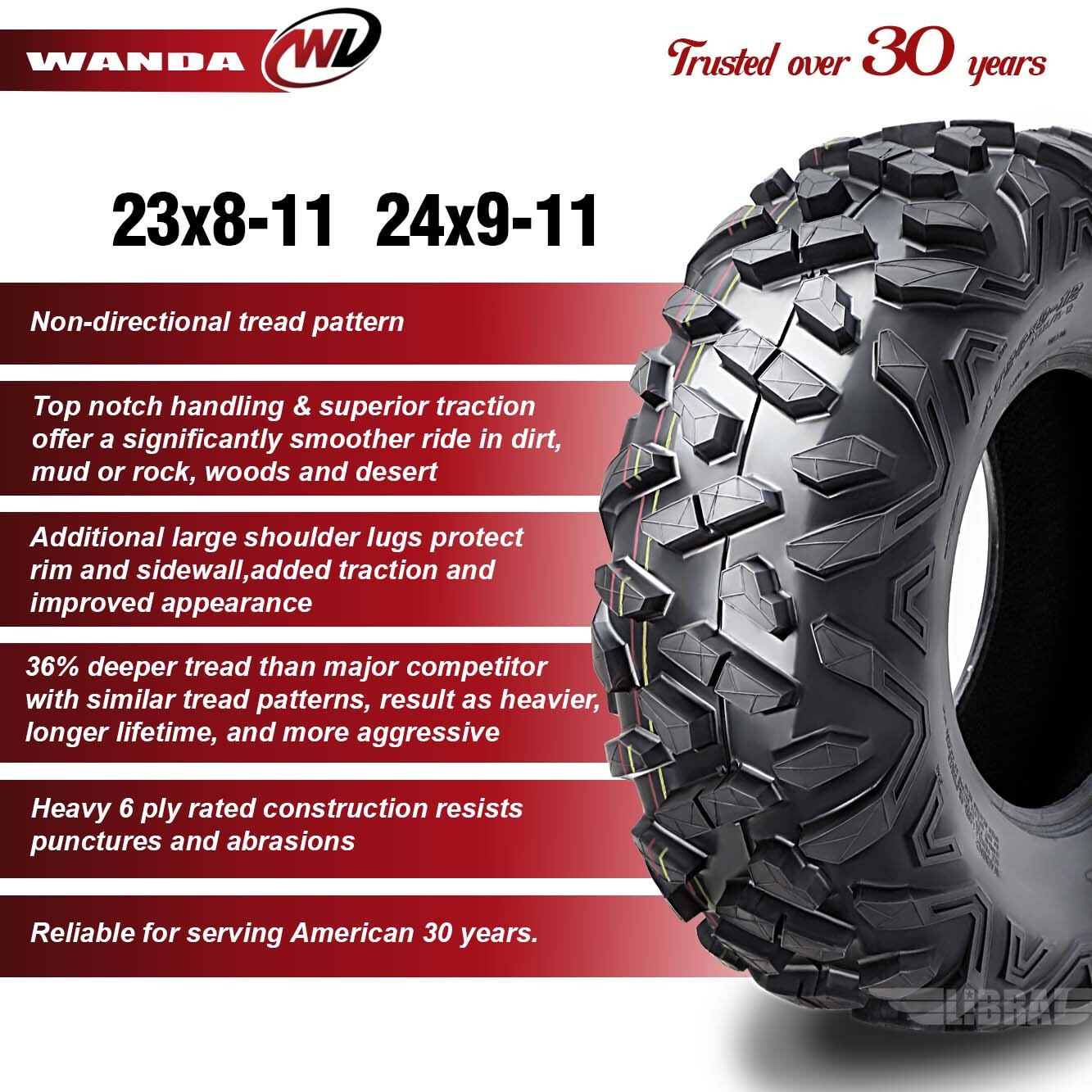 Set 4 WANDA ATV tires 23x8-11 & 24x9-11 for 88-00 Honda TRX300 4x4 P350