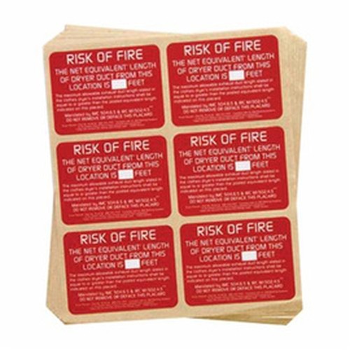 TECHNOLOGIES PLAC34-6 Label 3" Plastic ICC Code Dryer Vent Adhesive