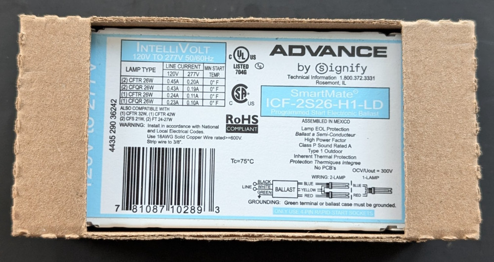 New Advance SmartMate ICF-2S26-H1-LD Electronic Compact Fluorescent Ballast Kit