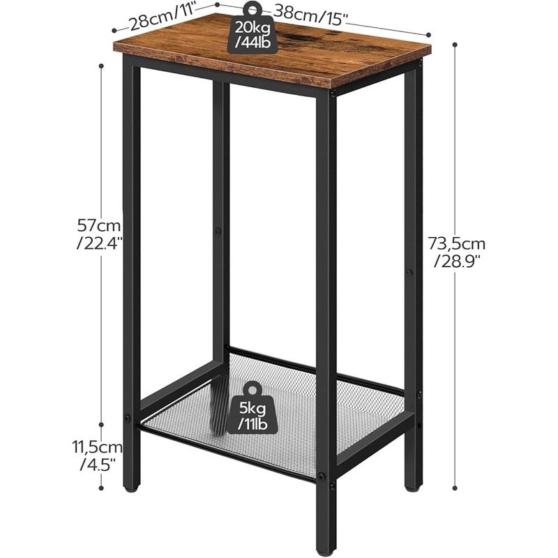 Tall Side Table Nightstand Small Space Adjustable Shelf Rustic Industrial New