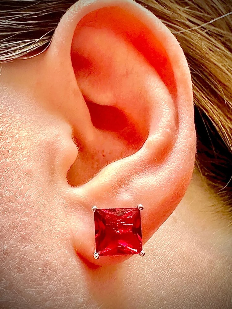 Ruby Stud Earrings Sterling Silver 925 8MM Stud Earrings for Women lab-created