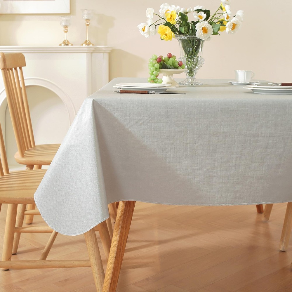 Rectangle Table Cloth, Waterproof Vinyl Tablecloth with Flannel Backing, Wipe...