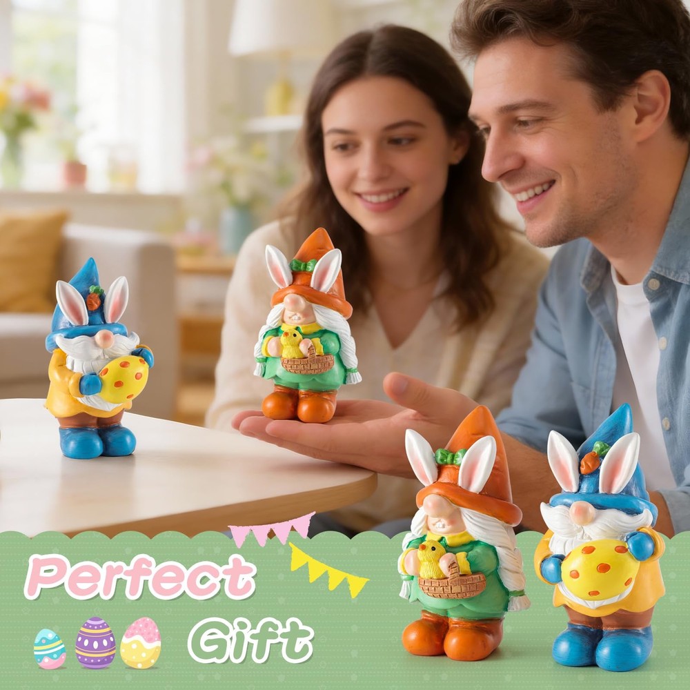 WINTS Easter Gnomes Figurine for Home,2PCS Resin Easter Gnome Indoor with Easter