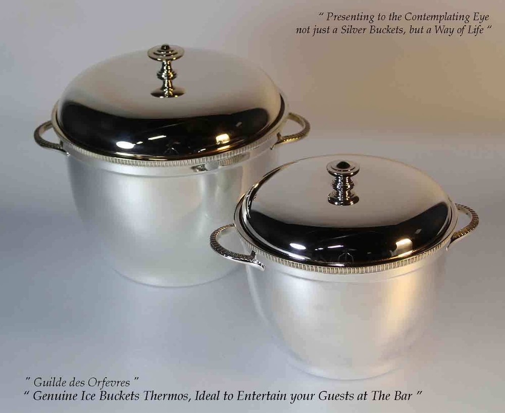 Silver Ice Buckets with Genuine Thermos Double Wall Glass Lining