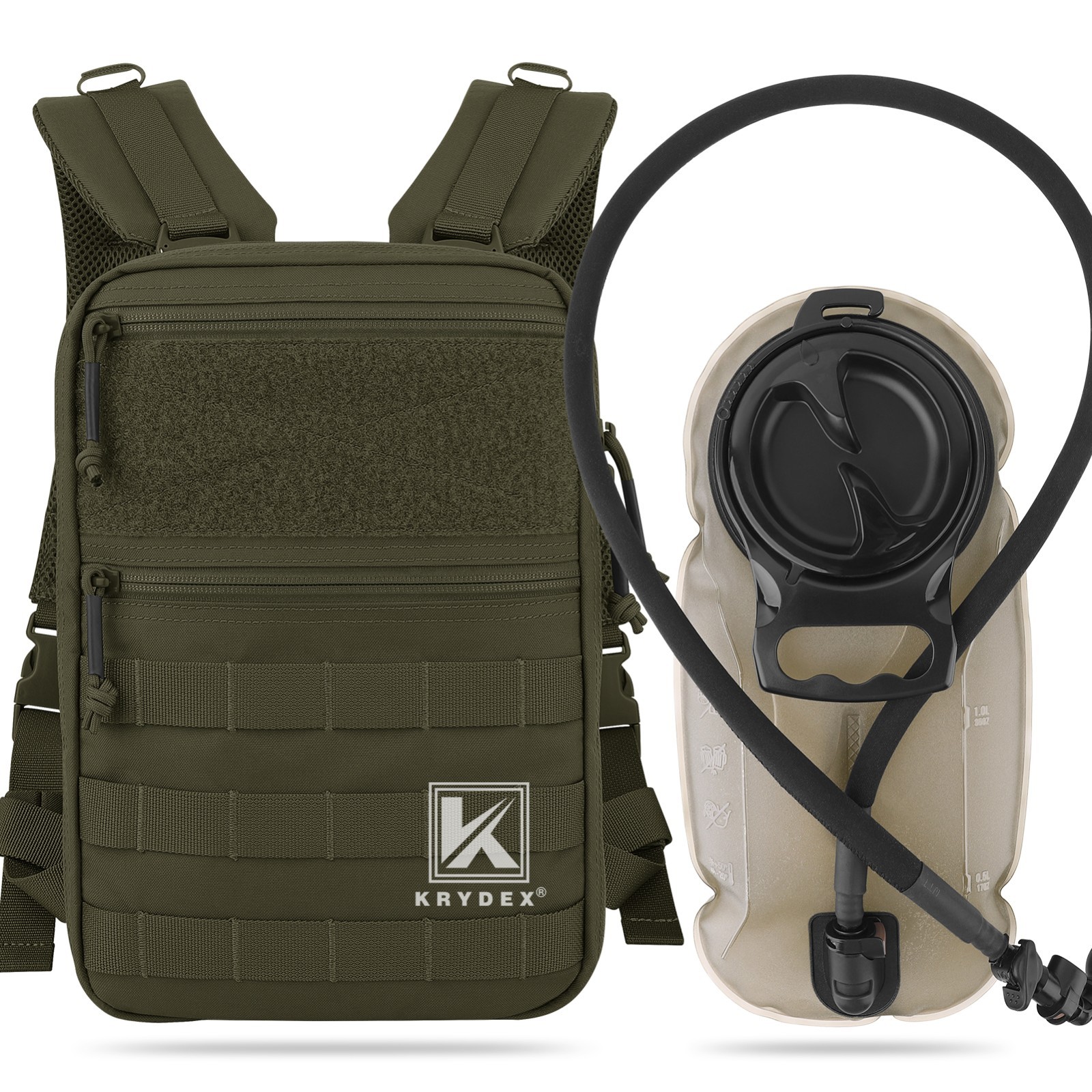 KRYDEX Tactical Hydration Pack 1.5L Water Bladder Carrier MOLLE Backpack Green