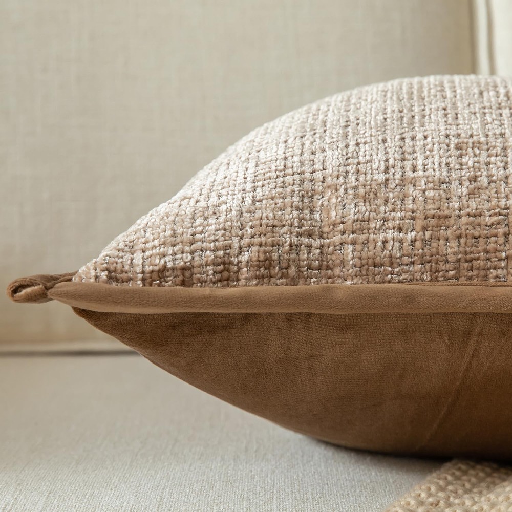 Pack of 2 Chenille Textured Decorative Throw Pillow Covers Accent Solid Cushi...