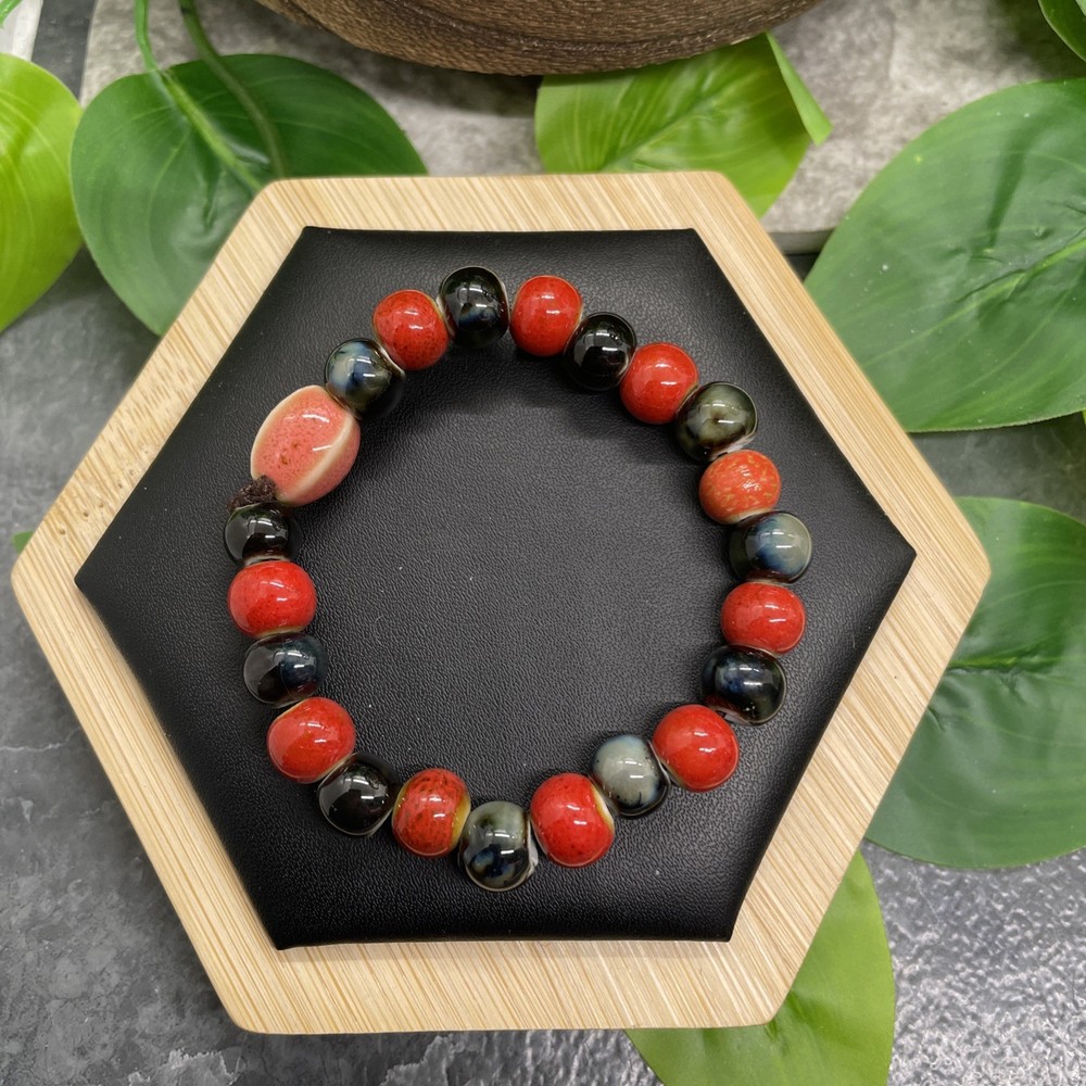Handmade Ceramic Bead Beaded Stackable 6” Plus Stretch Bracelet New B8997