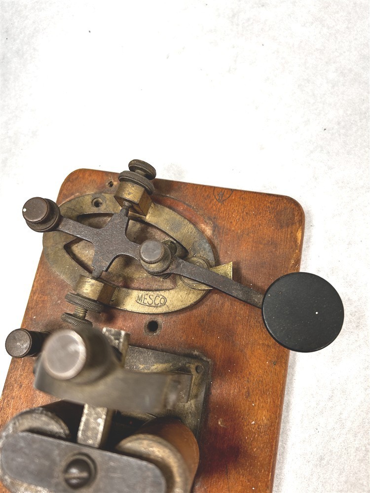 telegraph key Morse code wood metal brass steel antique original