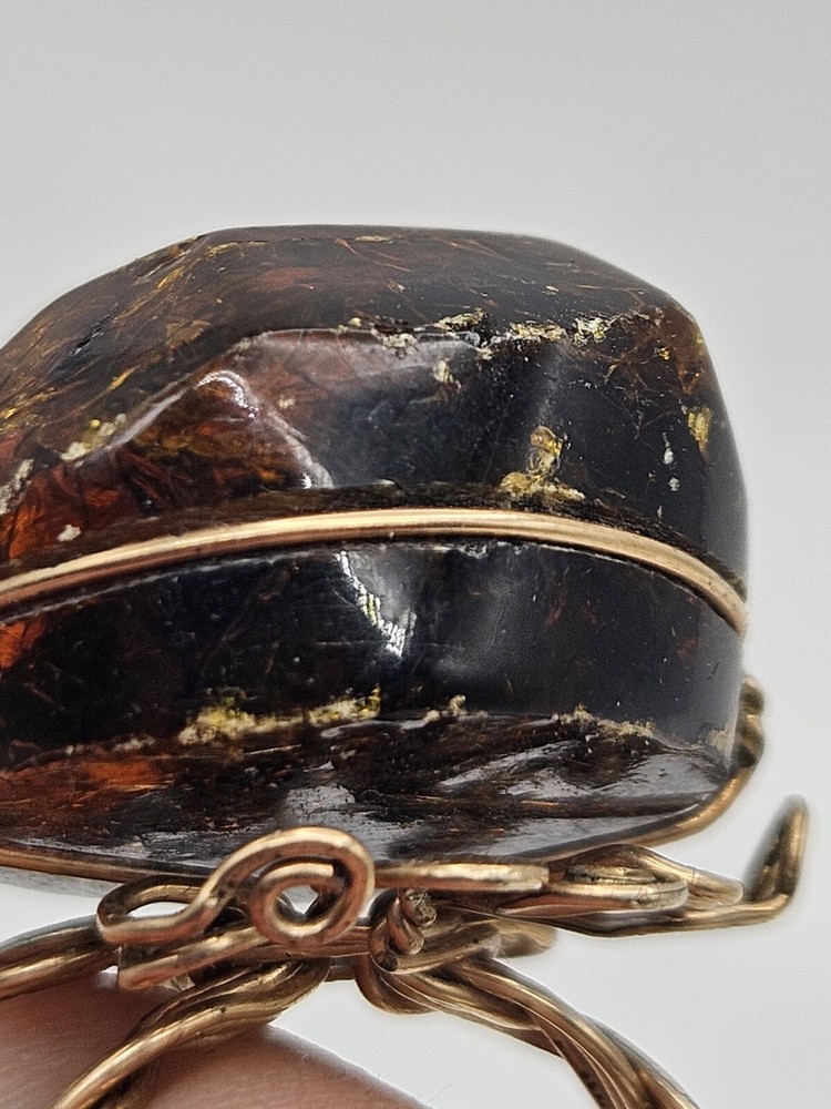 Handcrafted Amber Braided Wire Ring Size 9