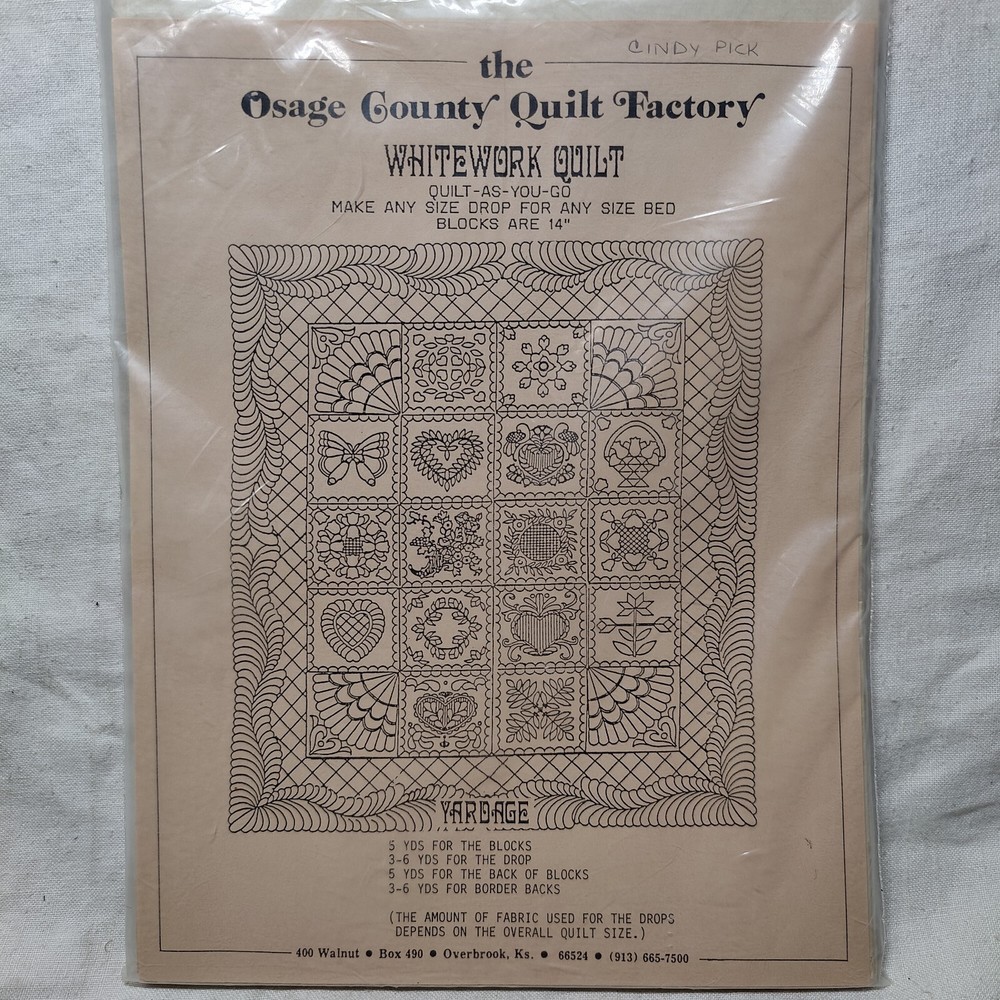 WHITEWORK QUILT Applique 14" Block Large Quilt Template Pattern Any Size Bed