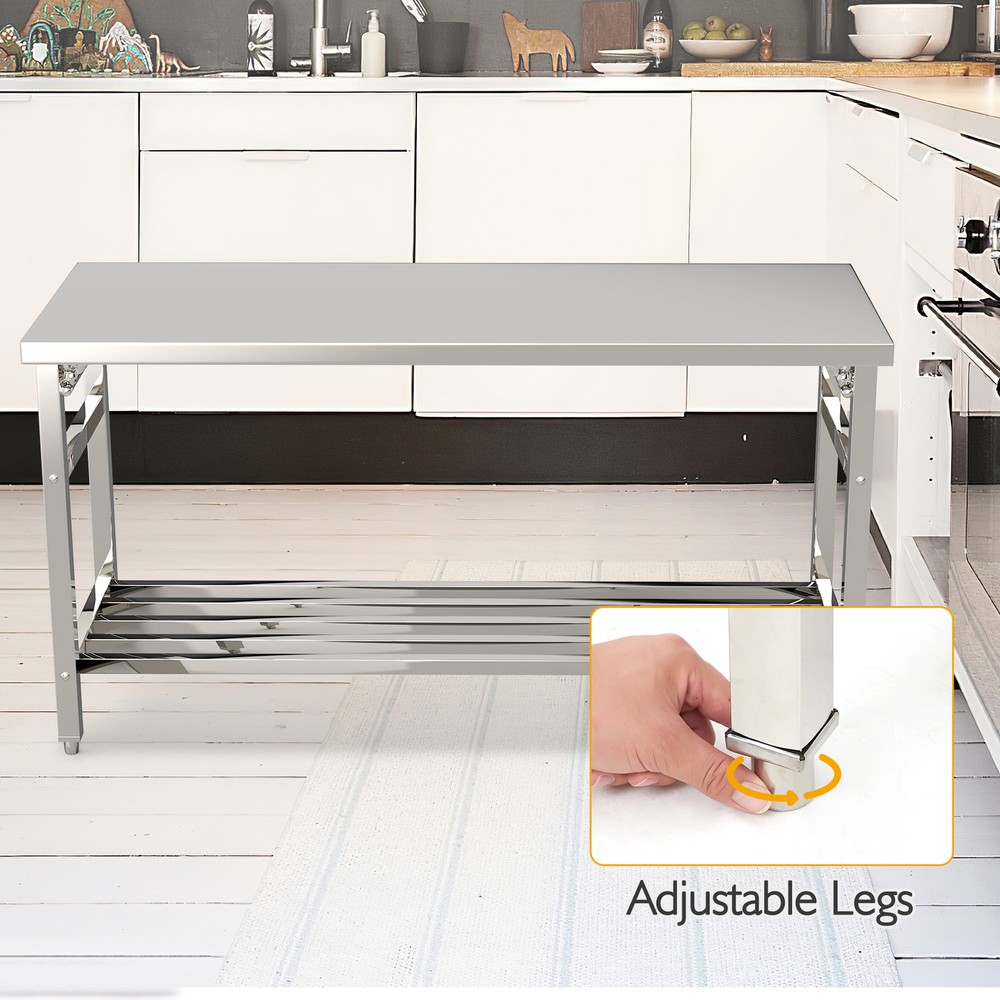 60"×24" Stainless Steel Kitchen Prep Table Folding Work Table w/ Undershelf