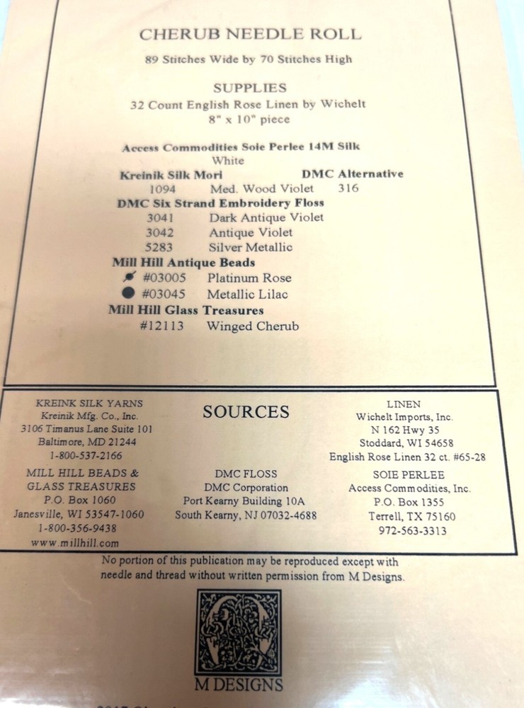 M Designs Cherub Needle Roll Pattern Beautiful