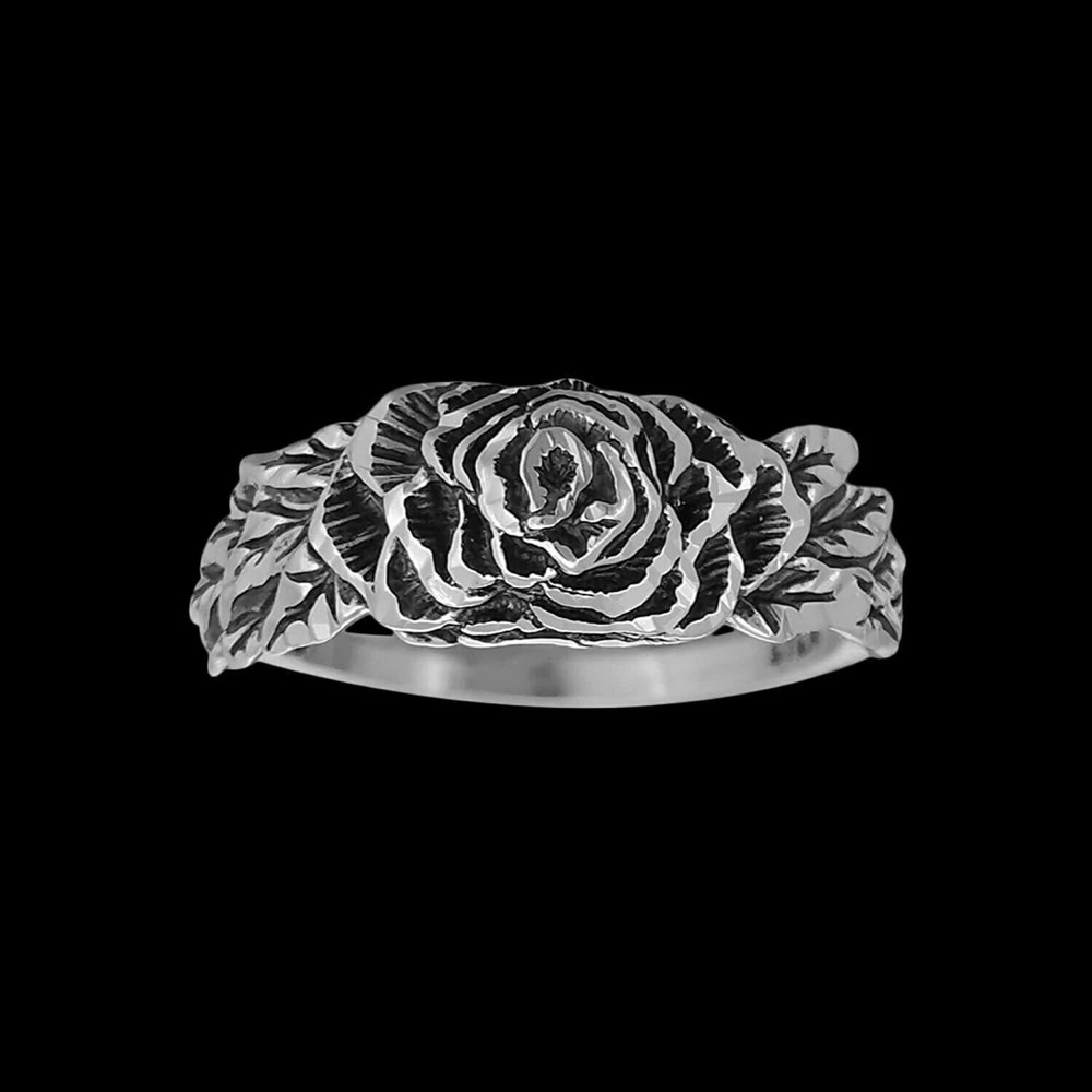 Size 6 ring Diamond Cut Full Bloom Rose Ring