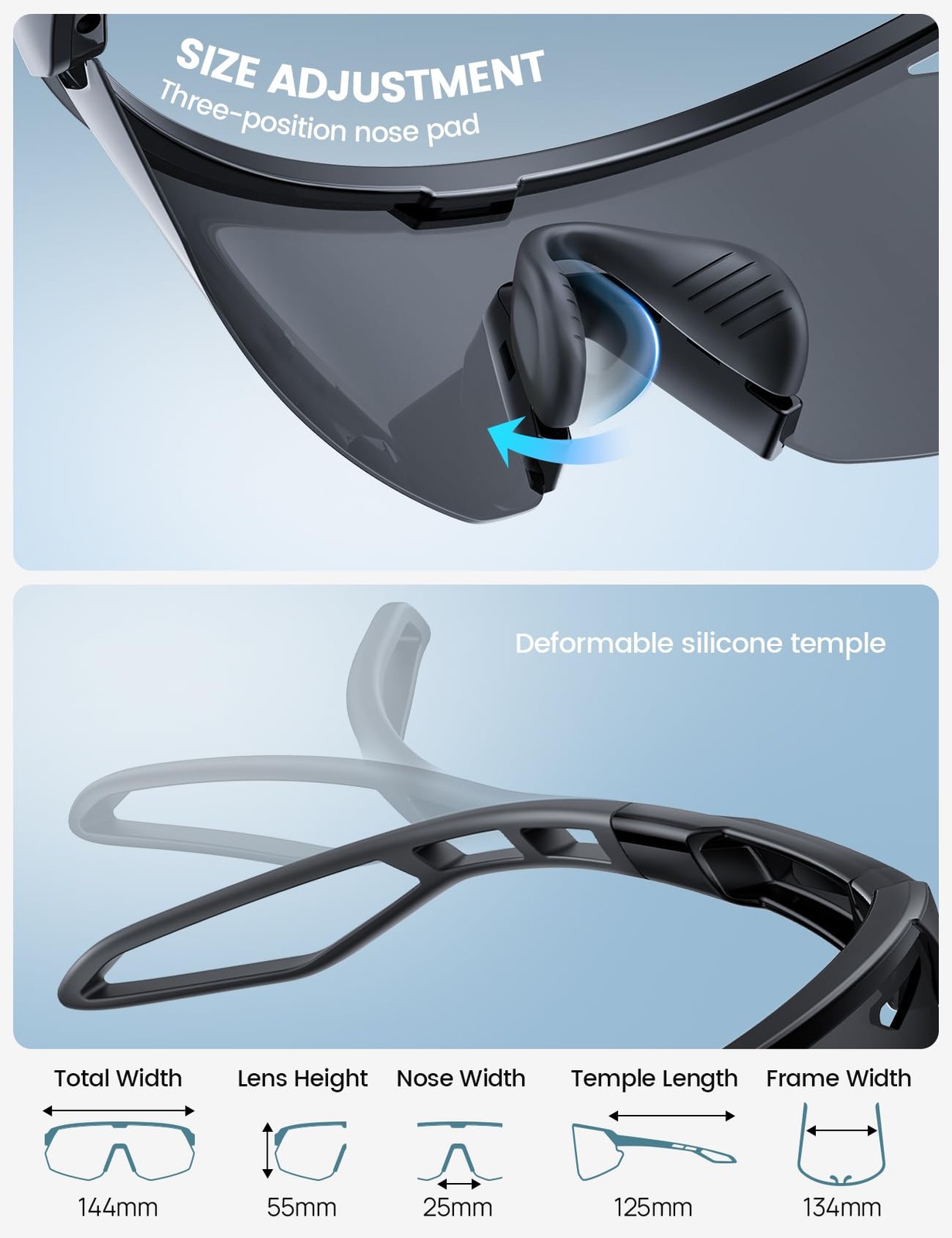 Lamicall Polarized Sports Sunglasses for Men middle, Black Frame-gray Lens