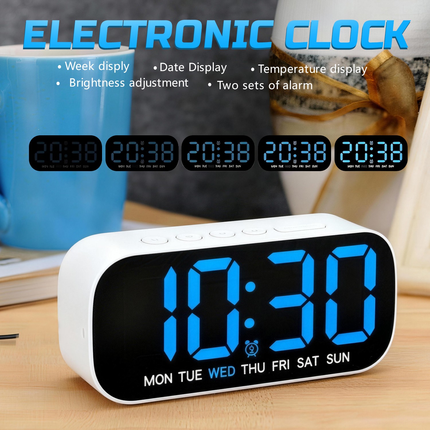 Electric Digital Alarm Clock LED Large Display Battery Backup Snooze Dual Alarm