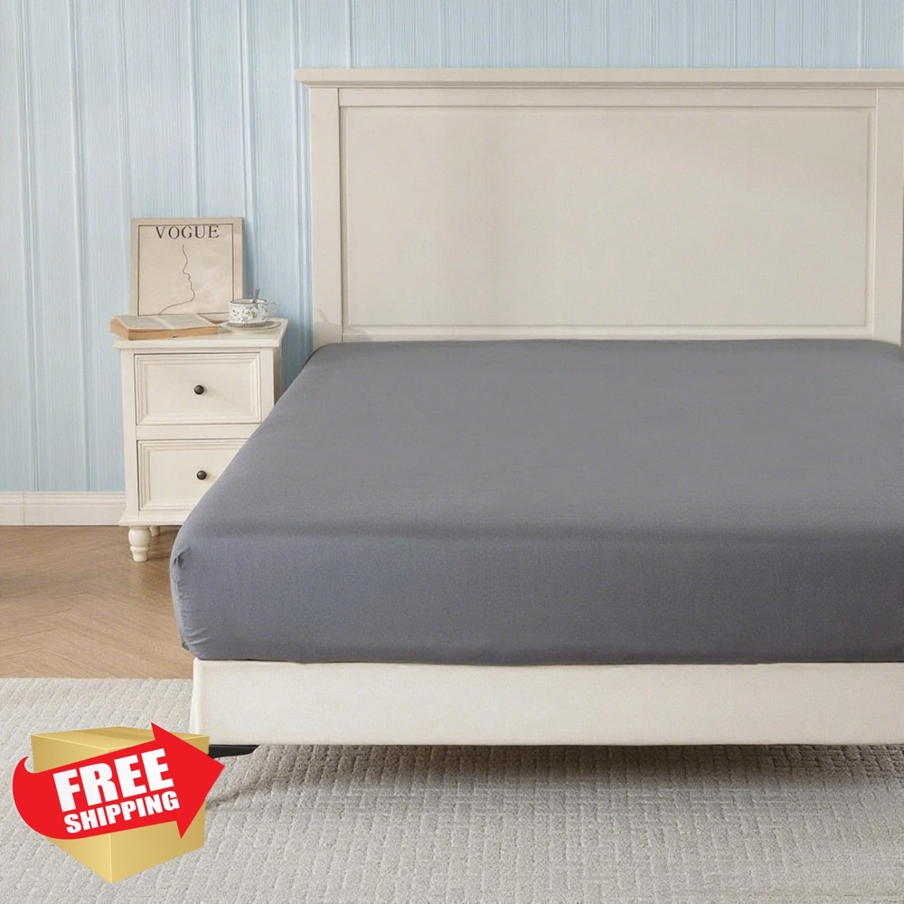 2-Pack Full Fitted Sheet Dark Grey Deep Pocket 16" Microfiber