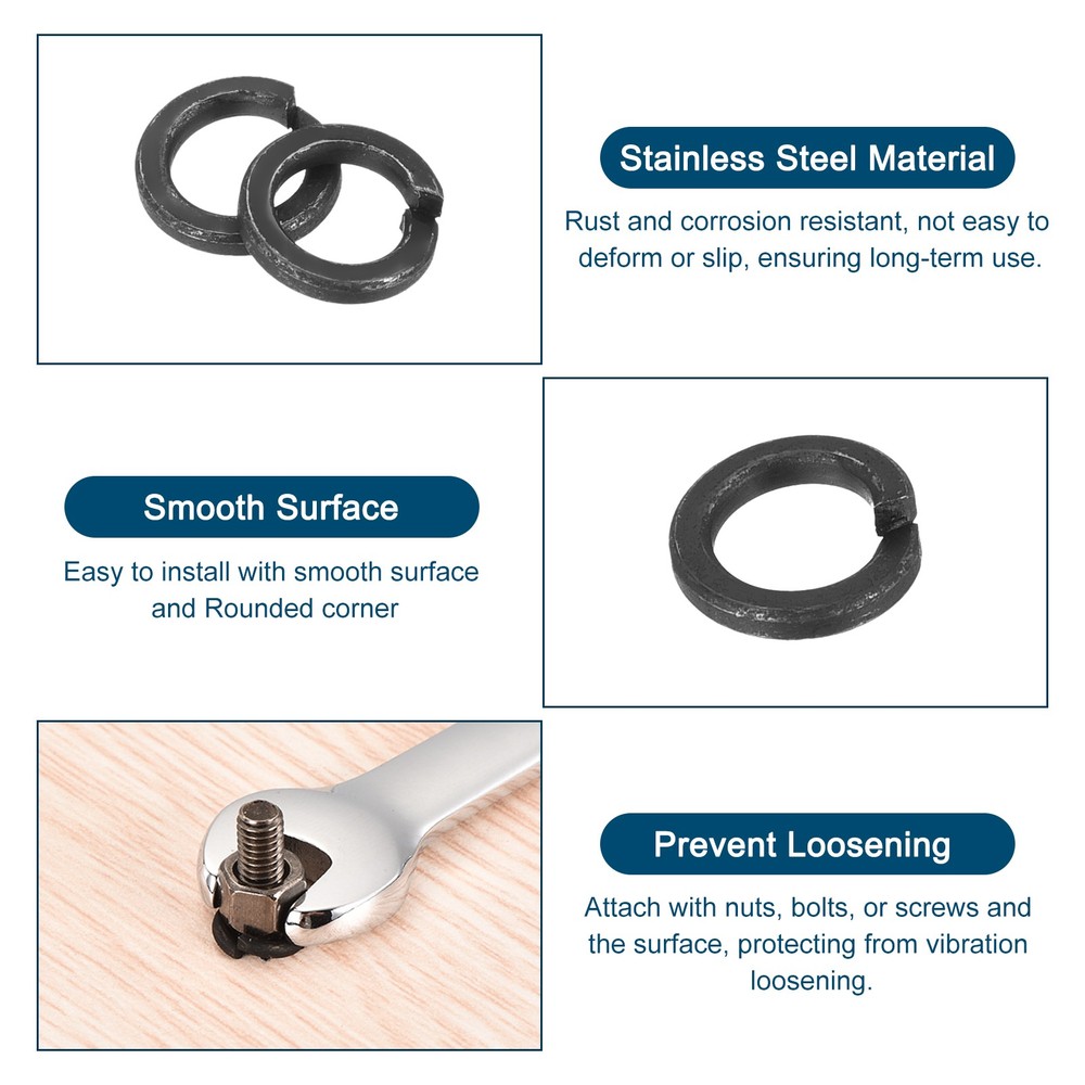 M4 Split Lock Washer, 200Pcs Carbon Steel Spring Lock Washers