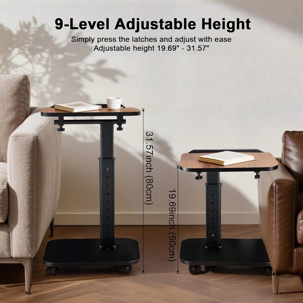 C Table End Table Adjustable Height Rolling TV Tray Table Small Spaces 180°