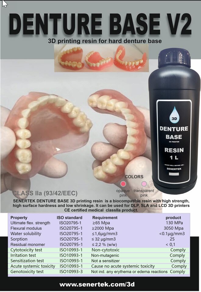 DLP SLA LCD 3d printer denture base resin for manufacturing dentures