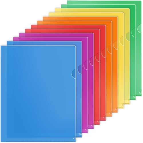 Clear Plastic Folders Sleeves Pack, 6 Assorted Colors, Documents Project 12