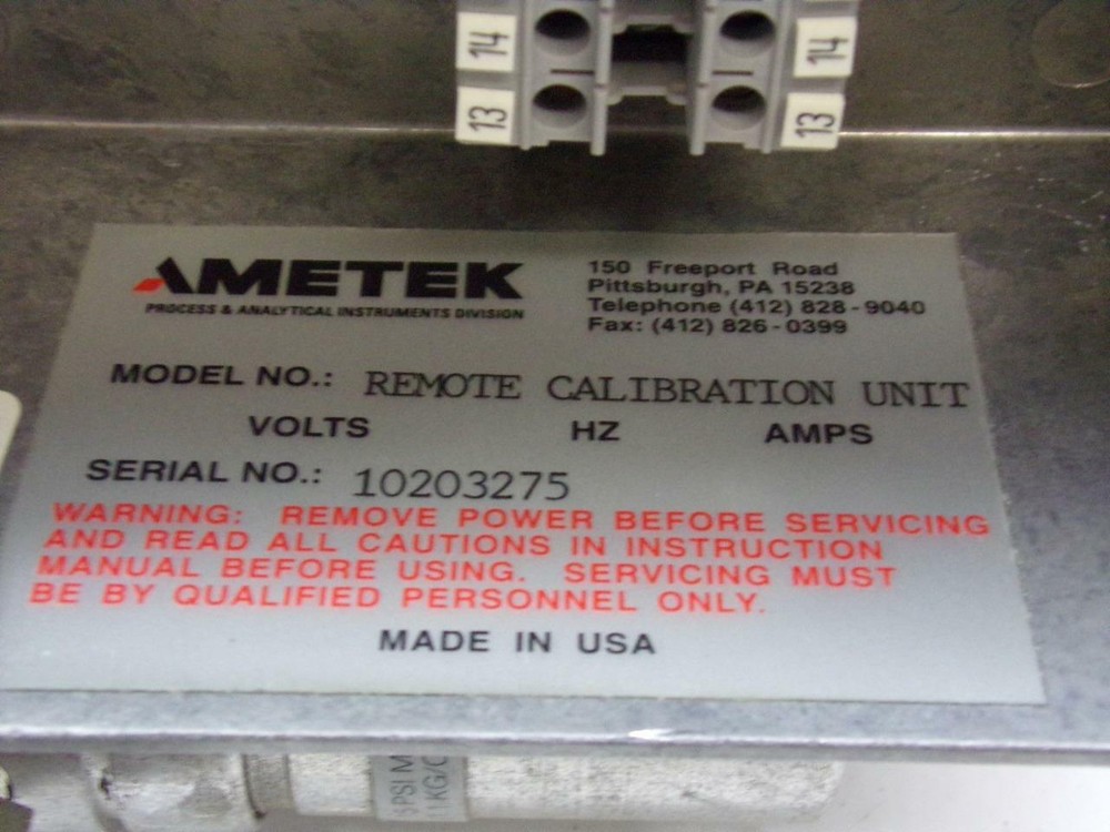 Ametek Combustibles Remote Calibration Unit 15PSI